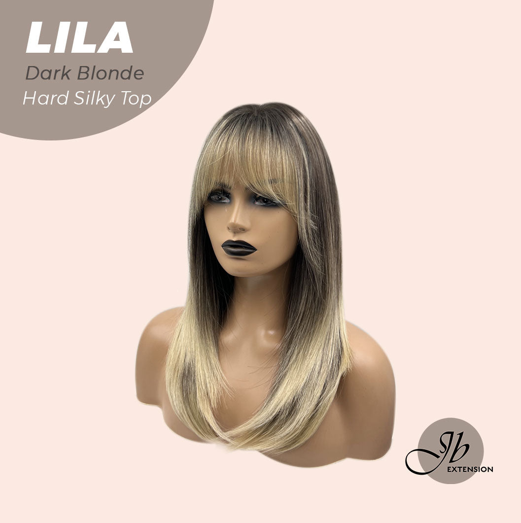 JBEXTENSION 20 Inches Scalpiana Blonde Wolf Cut 3.5X4 Hard Silky Top Natural Scalp Effect Wig With Bangs LILA DARK BLONDE Alexwigs