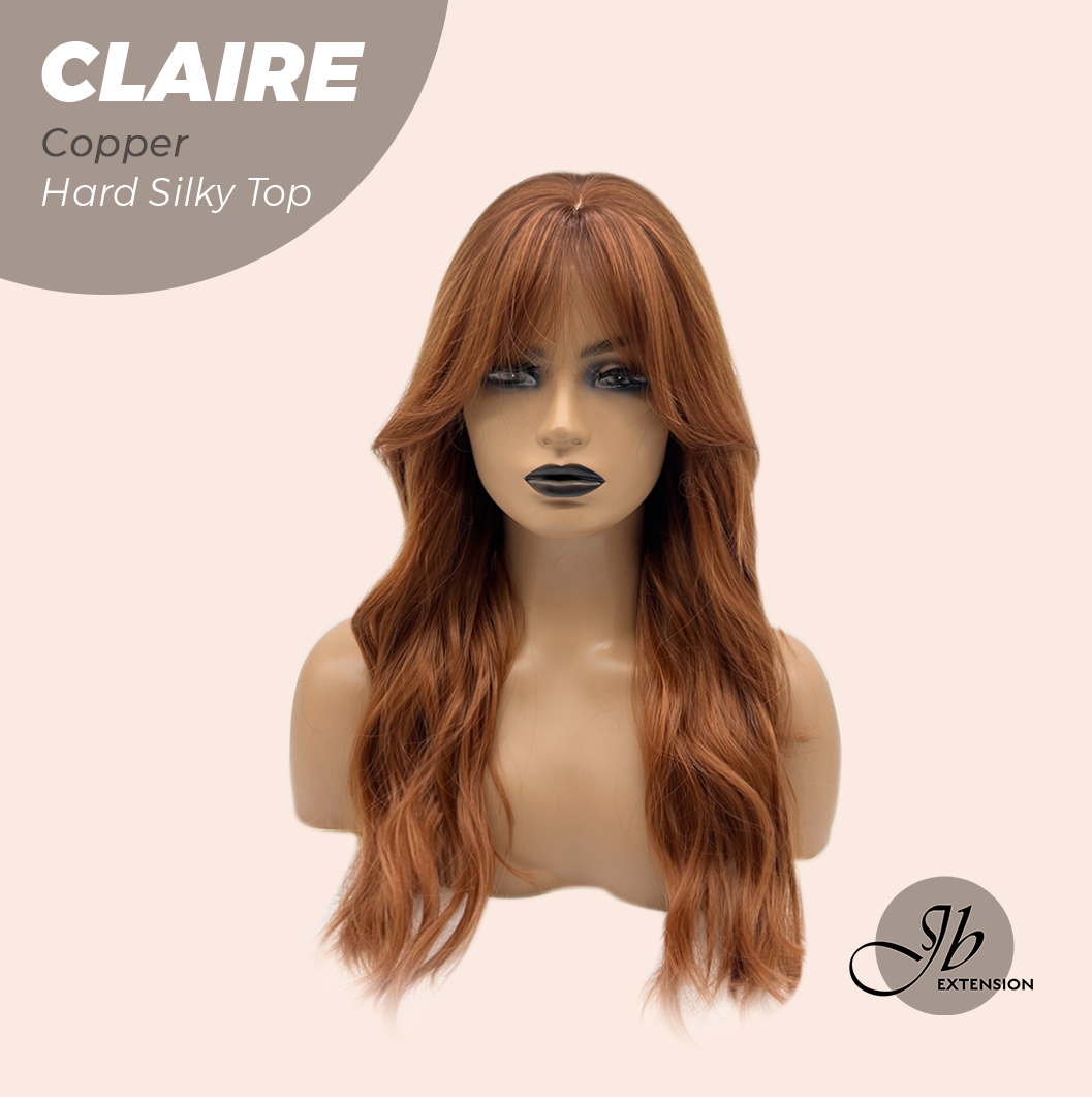 JBEXTENSION 22 Inches Scalpiana Copper 3.5X4 Hard Silky Top Natural Scalp Effect Women Wig With Bangs CLAIRE SILKY TOP COPPER Alexwigs