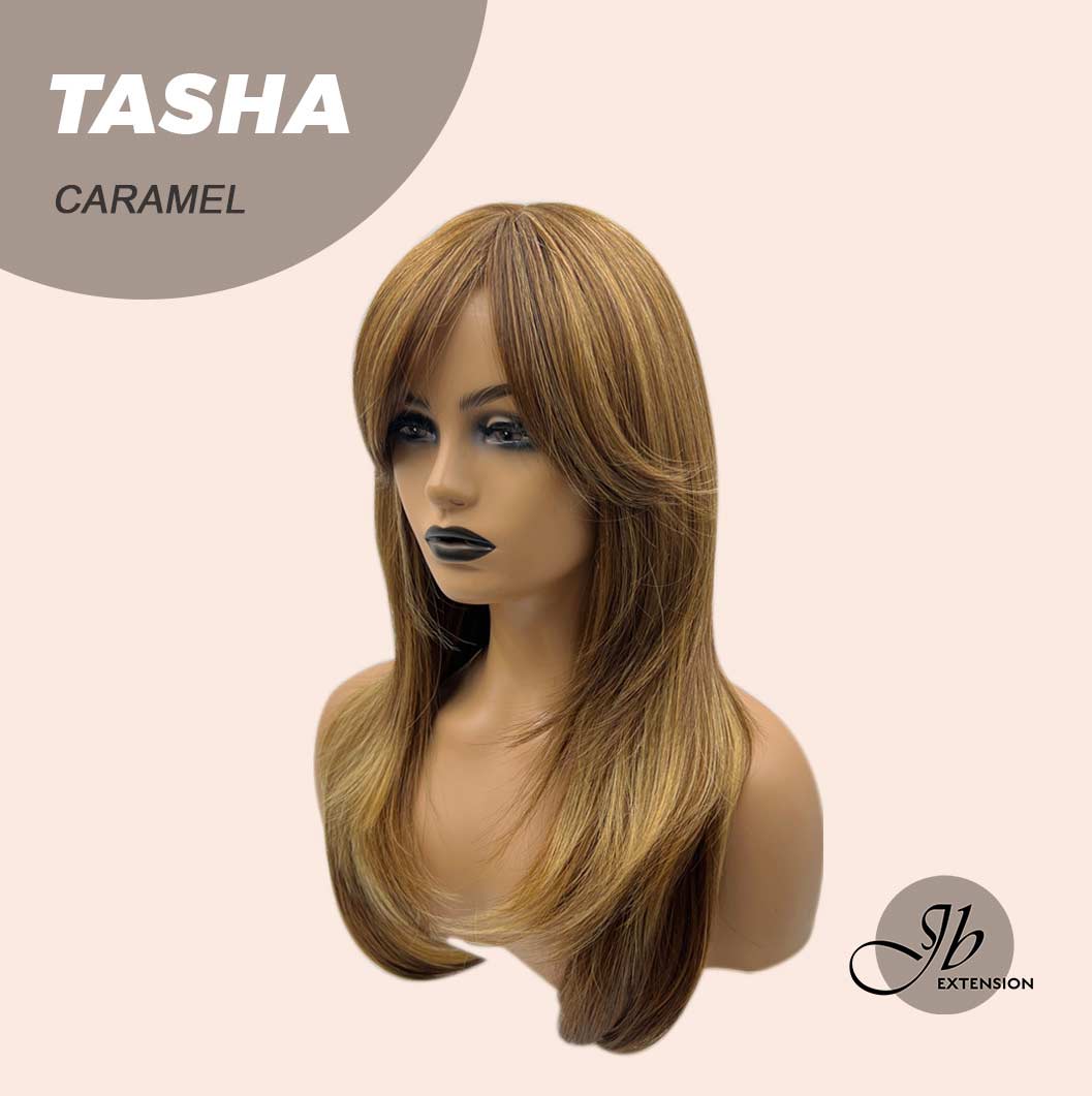 JBEXTENSION 24 Inches Wolf Cut Caramel Women Wig With Bangs TASHA CARAMEL Alexwigs