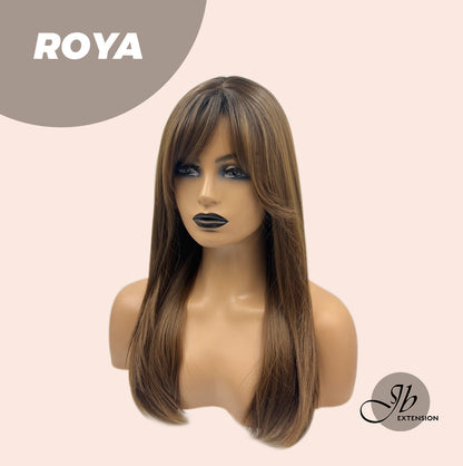 JBEXTENSION 22 Inches Brown With Dark Root With Bangs Wig ROYA Alexwigs