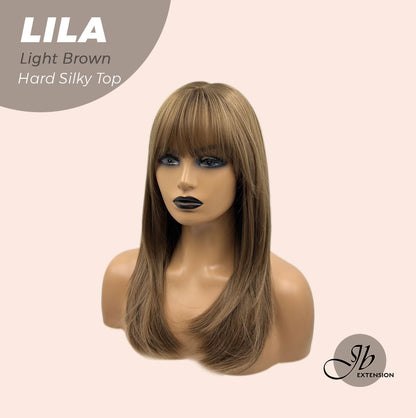 JBEXTENSION 20 Inches Scalpiana Light Brown Wolf Cut 3.5X4 Hard Silky Top Natural Scalp Effect Wig With Bangs LILA LIGHT BROWN Alexwigs