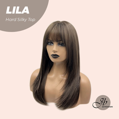 JBEXTENSION 20 Inches Scalpiana Cold Brown Wolf Cut 3.5X4 Hard Silky Top Natural Scalp Effect Wig With Bangs LILA Alexwigs