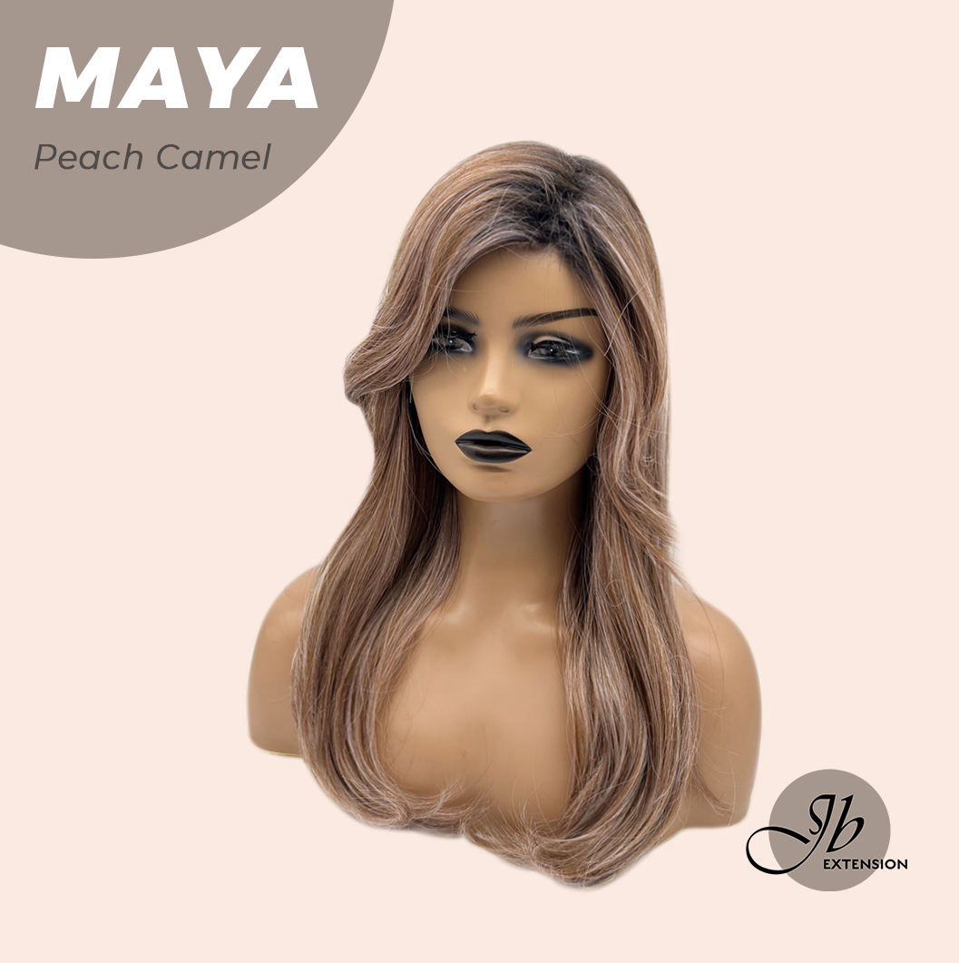 JBEXTENSION 22 Inches Peach Camel Women Fashion Full Machine Wig MAYA PEACH CAMEL【PLUS PERMATEASE】【BENDY EAR TABS】 Alexwigs