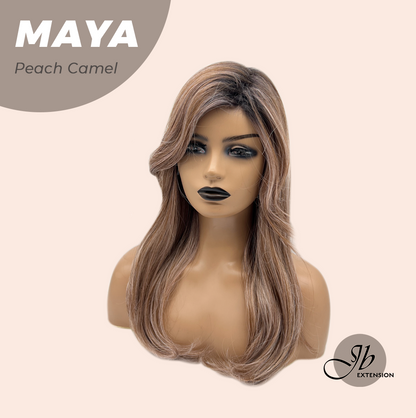 JBEXTENSION 22 Inches Peach Camel Women Fashion Full Machine Wig MAYA PEACH CAMEL【PLUS PERMATEASE】【BENDY EAR TABS】 Alexwigs