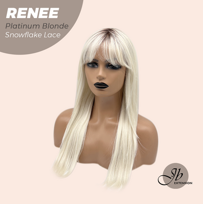 JBEXTENSION 21 Inches Platinum Blonde Pre-Cut T Part Snowflake Lace Frontlace Glueless Wig RENEE PLATINUM BLONDE【BENDY EAR TABS】 Alexwigs