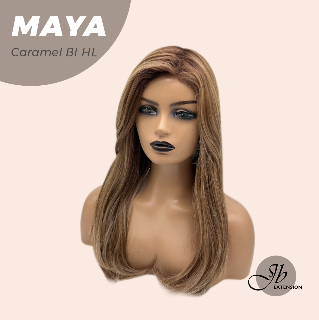 JBEXTENSION 22 Inches Caramel Blonde Highlight Women Fashion Full Machine Wig MAYA CARAMEL BLONDE HIGHLIGHT【PLUS PERMATEASE】【BENDY EAR TABS】 Alexwigs