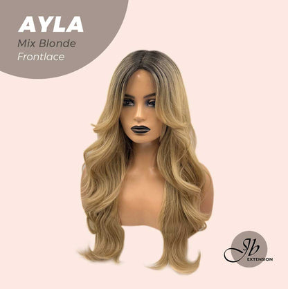 JBEXTENSION 24 Inches Body Wave Mix Blonde With Dark Root Pre-Cut Frontlace Glueless Wig AYLA MIX BLONDE Alexwigs