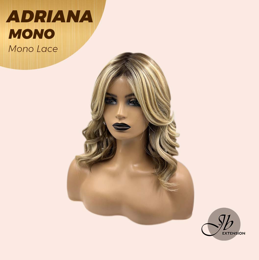 [PRE-ORDER] JBEXTENSION ADRIANA MONO Full Monofilament Handmade Full Lace Full Hand Tied Wig 14 Inches Blonde With Dark Root Wave Mono Lace Handmade Futura Fiber Wig With Anti-slip Silicone Strips Glueless Wig Adriana Mono【BENDY EAR TABS】 Alexwigs