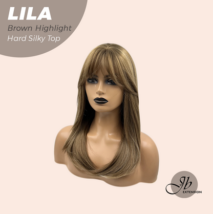 JBEXTENSION 20 Inches Scalpiana Brown Highlight Wolf Cut 3.5X4 Hard Silky Top Natural Scalp Effect Wig With Bangs LILA BROWN HIGHLIGHT Alexwigs