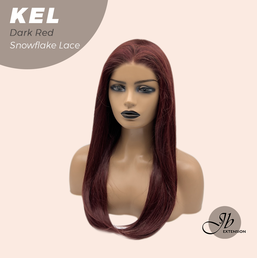 JBEXTENSION 22 Inches Dark Red Pre-Cut Snowflake Lace Frontlace Glueless Wig KEL DARK RED【PERMATEASE】【BENDY EAR TABS】- M/L Alexwigs