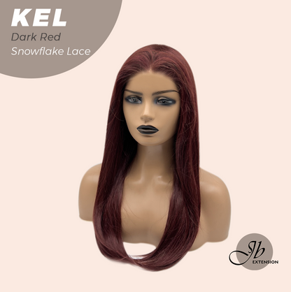 JBEXTENSION 22 Inches Dark Red Pre-Cut Snowflake Lace Frontlace Glueless Wig KEL DARK RED【PERMATEASE】【BENDY EAR TABS】- M/L Alexwigs