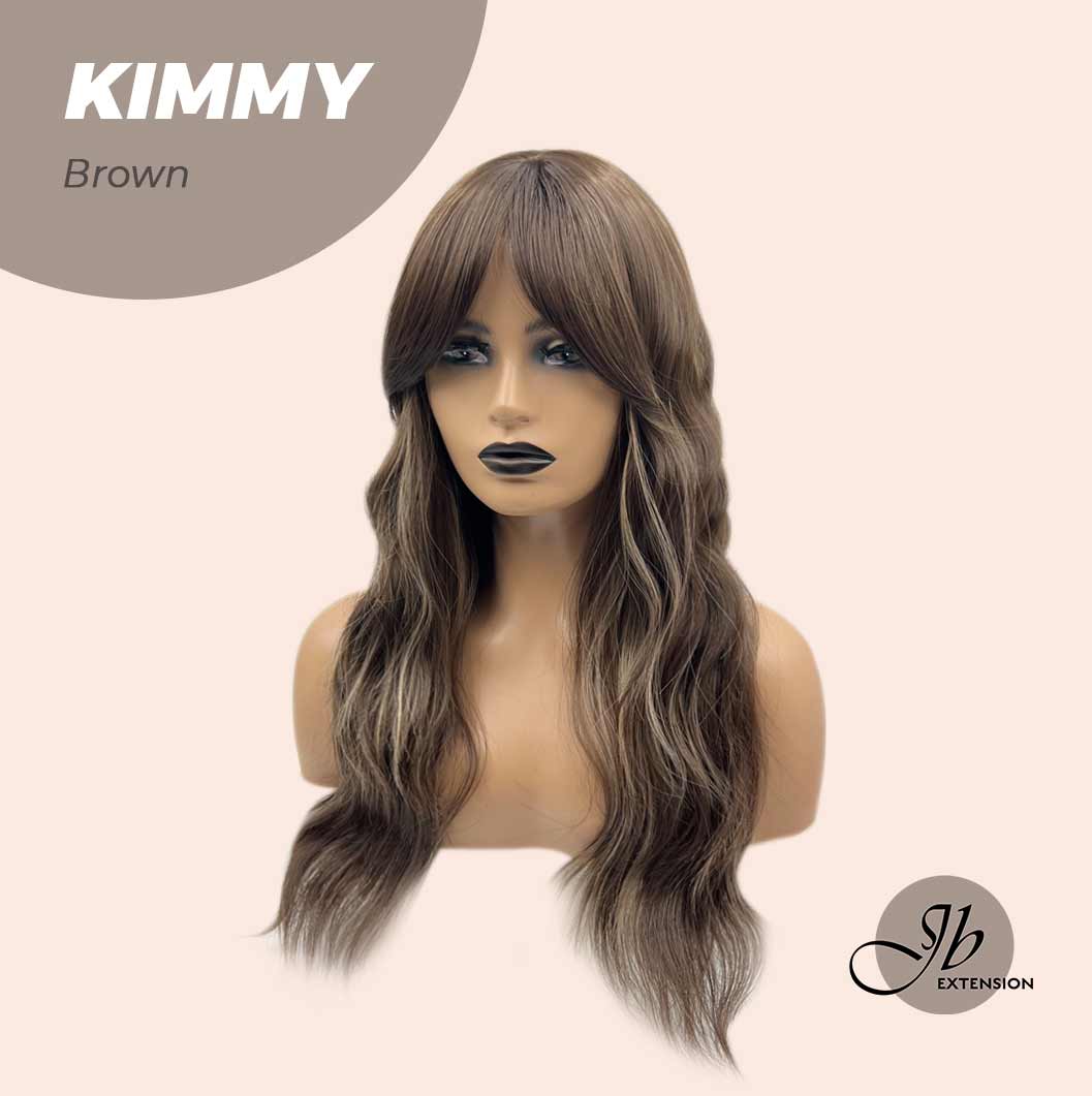 JBEXTENSION 24 Inches Brown With Highlight Body Wave With Bangs Wig KIMMY BROWN Alexwigs