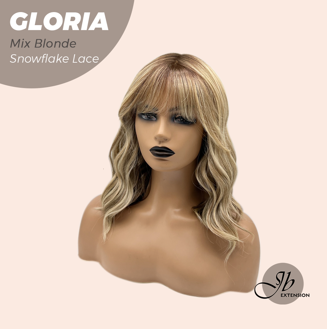 [PRE-ORDER] JBEXTENSION 14 Inches Curly Mix Blonde Wig with Bangs Pre-Cut T Part Snowflake Lace Frontlace Glueless Wig GLORIA MIX BLONDE Alexwigs