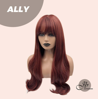 JBEXTENSION 25 Inches Red Curly Fashion Wig With Full Bangs ALLY Alexwigs