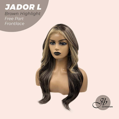 JBEXTENSION 24 Inches Brown Highlight Curly Lace Front Wig.Pre Plucked 13*4 HD Transparent Lace Frontal Handmade Futura Fiber Swiss Lace Synthetic Fiber Pre-Cut Lace Glueless Wig JADOR L BROWN HIGHLIGHT Alexwigs