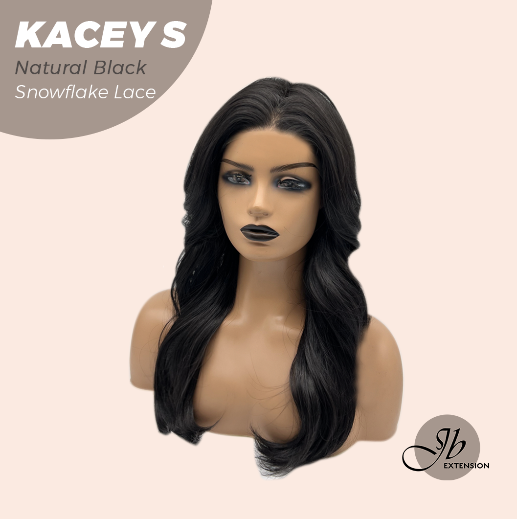 JBEXTENSION 20 Inches Natural Black Pre-Cut Snowflake Lace Frontlace Glueless Wig KACEY S NATURAL BLACK【PERMATEASE】【BENDY EAR TABS】- M/L Alexwigs