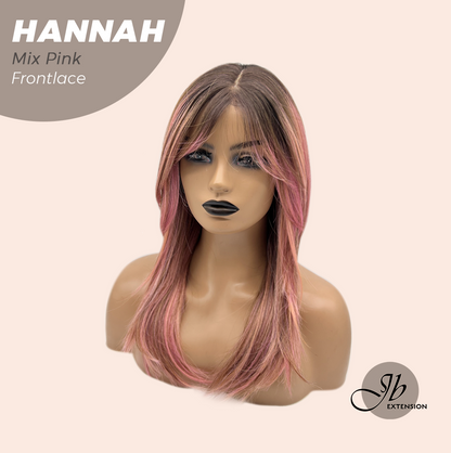 JBEXTENSION 20 Inches Mix Pink Pre-Cut Frontlace Glueless Wig with Bangs HANNAH MIX PINK Alexwigs