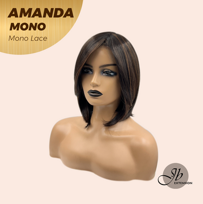 [PRE-ORDER] JBEXTENSION AMANDA MONO Full Monofilament Handmade Full Lace Full Hand Tied Wig 10 Inches Black With Caramel Highlight Mono Lace Handmade Futura Fiber Wig Glueless Wig AMANDA MONO【BENDY EAR TABS】 Alexwigs