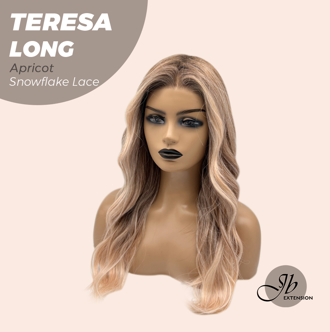 JBEXTENSION 22 Inches Long Apricot Pre-Cut Snowflake Lace Frontlace Glueless Wig TERESA LONG APRICOT【PERMATEASE】【BENDY EAR TABS】 Alexwigs