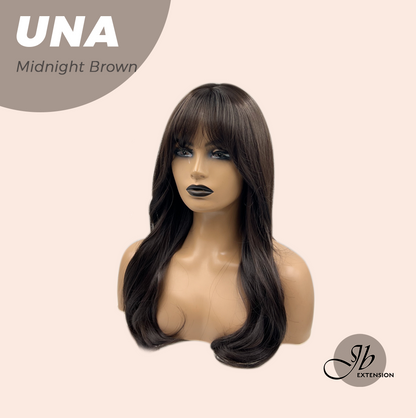 JBEXTENSION 22 Inches Midnight Brown( Black/Brown) Wave With Bangs Wig UNA MIDNIGHT BROWN ( Black/Brown) Alexwigs
