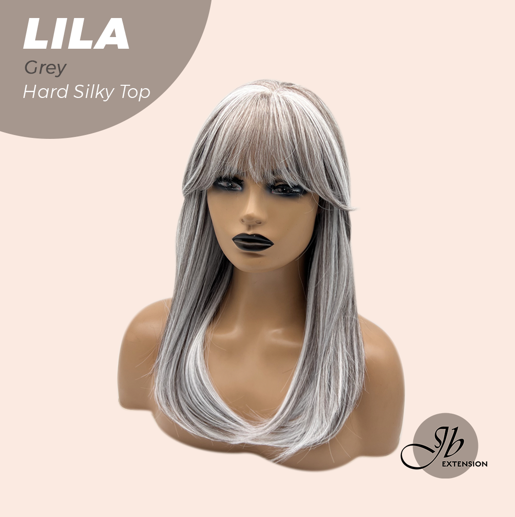JBEXTENSION 20 Inches Scalpiana Grey Wolf Cut 3.5X4 Hard Silky Top Natural Scalp Effect Wig With Bangs LILA GREY Alexwigs