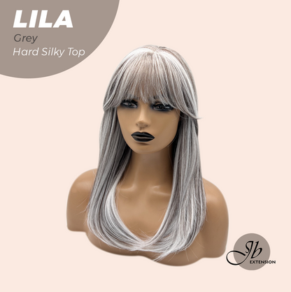 JBEXTENSION 20 Inches Scalpiana Grey Wolf Cut 3.5X4 Hard Silky Top Natural Scalp Effect Wig With Bangs LILA GREY Alexwigs