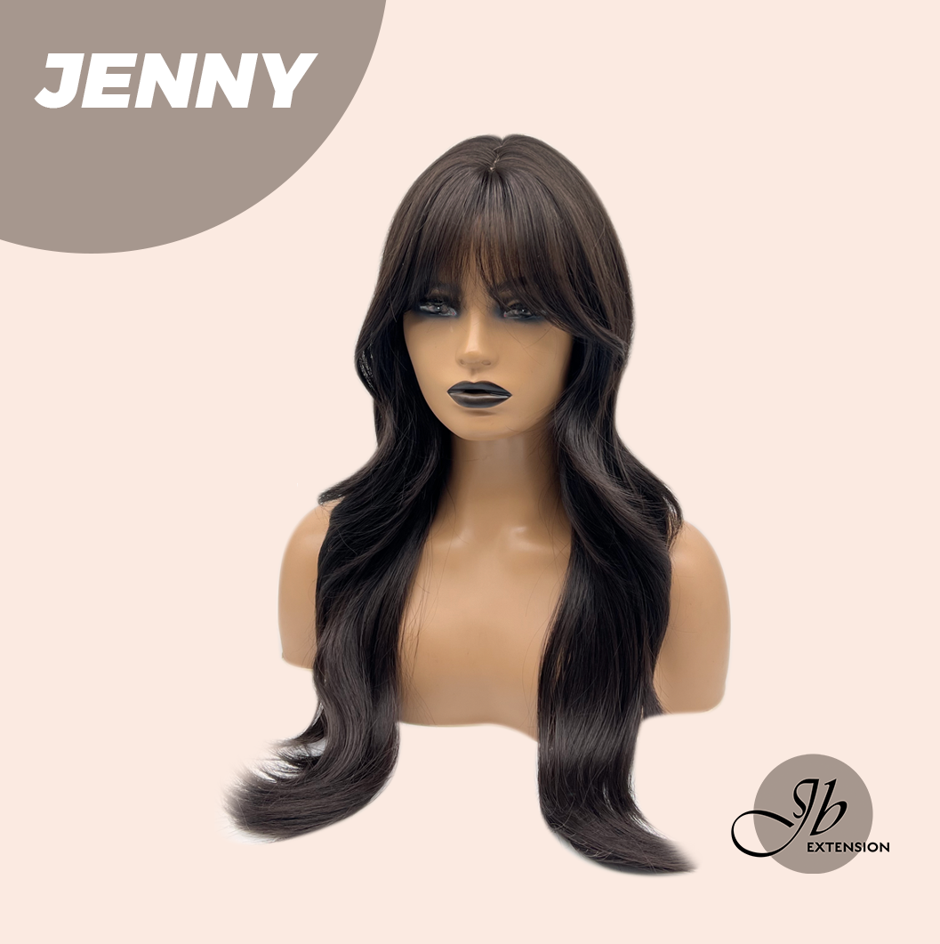 JBEXTENSION 25 Inches Midnight Brown( Black/Brown) Curly Wig with Bangs JENNY Alexwigs