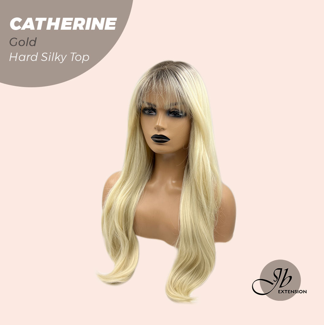 JBEXTENSION 25 Inches Scalpiana Gold 3.5X4 Hard Silky Top Natural Scalp Effect Wig With Bangs CATHERINE GOLD Alexwigs