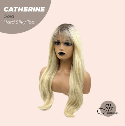 JBEXTENSION 25 Inches Scalpiana Gold 3.5X4 Hard Silky Top Natural Scalp Effect Wig With Bangs CATHERINE GOLD Alexwigs