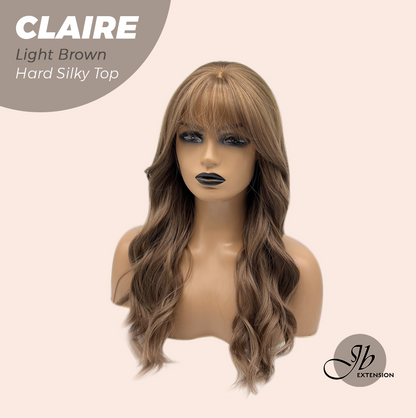 JBEXTENSION 22 Inches Scalpiana Light Brown 3.5X4 Hard Silky Top Natural Scalp Effect Women Wig With Bangs CLAIRE SILKY TOP LIGHT BROWN Alexwigs
