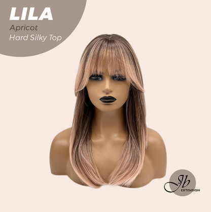 JBEXTENSION 20 Inches Scalpiana Apricot Wolf Cut 3.5X4 Hard Silky Top Natural Scalp Effect Wig With Bangs LILA APRICOT Alexwigs