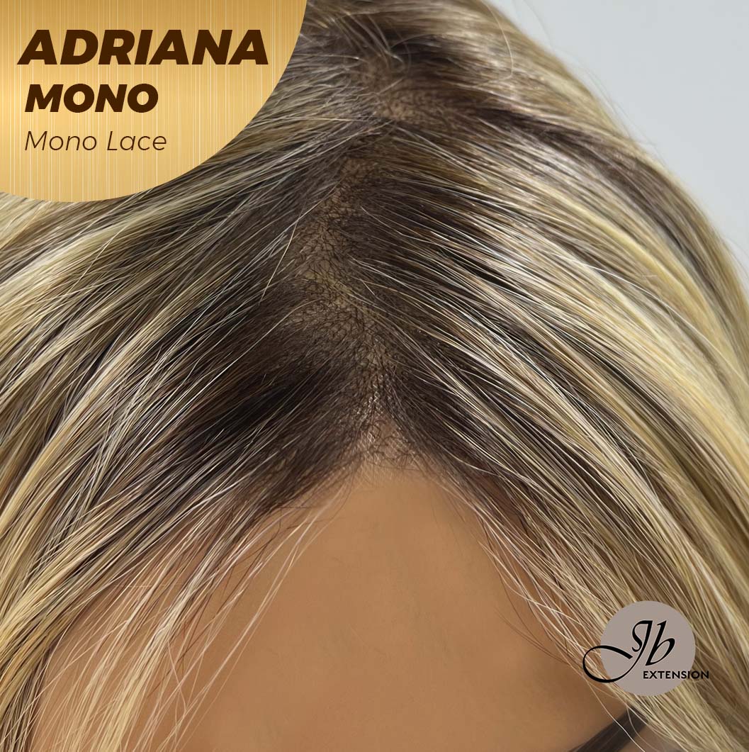 [PRE-ORDER] JBEXTENSION ADRIANA MONO Full Monofilament Handmade Full Lace Full Hand Tied Wig 14 Inches Blonde With Dark Root Wave Mono Lace Handmade Futura Fiber Wig With Anti-slip Silicone Strips Glueless Wig Adriana Mono【BENDY EAR TABS】 Alexwigs