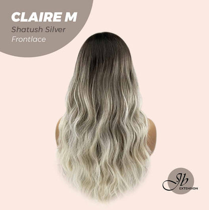 JBEXTENSION 22 Inches Body Wave Shatush Silver Pre-Cut Frontlace Glueless Wig CLAIRE M SILVER Alexwigs