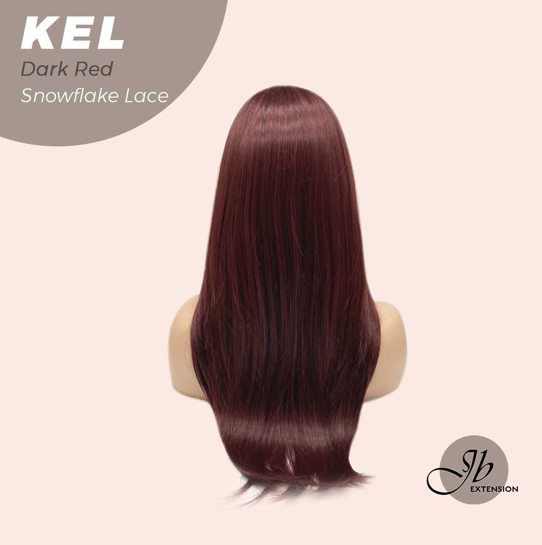 JBEXTENSION 22 Inches Dark Red Pre-Cut Snowflake Lace Frontlace Glueless Wig KEL DARK RED【PERMATEASE】【BENDY EAR TABS】- M/L Alexwigs