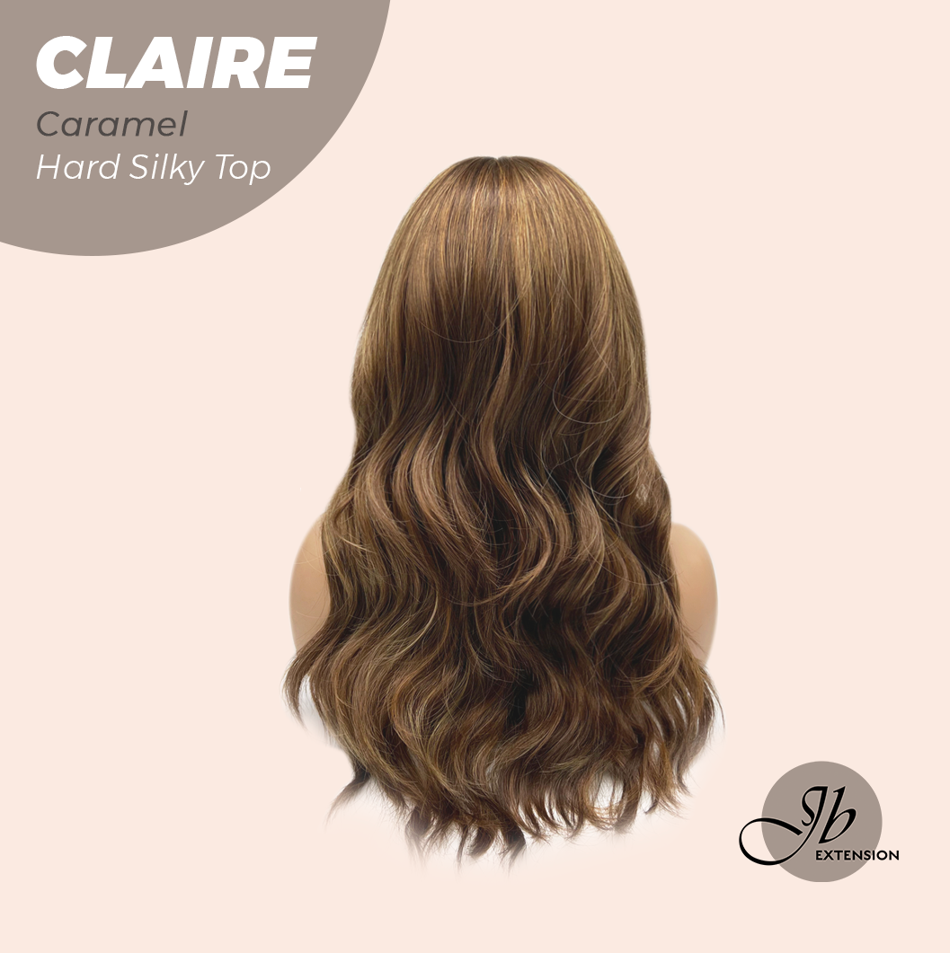 JBEXTENSION 22 Inches Scalpiana Caramel 3.5X4 Hard Silky Top Natural Scalp Effect Women Wig With Bangs CLAIRE SILKY TOP CARAMEL Alexwigs