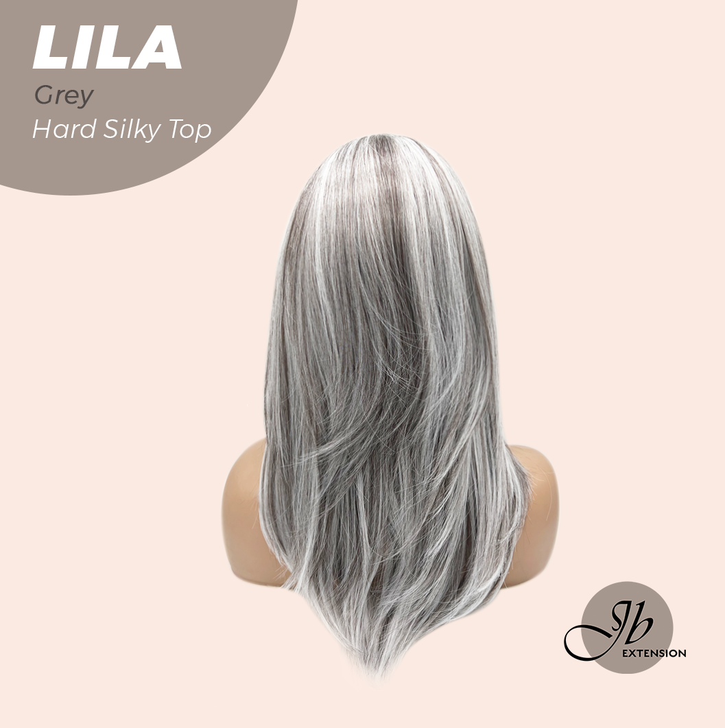 JBEXTENSION 20 Inches Scalpiana Grey Wolf Cut 3.5X4 Hard Silky Top Natural Scalp Effect Wig With Bangs LILA GREY Alexwigs