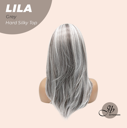 JBEXTENSION 20 Inches Scalpiana Grey Wolf Cut 3.5X4 Hard Silky Top Natural Scalp Effect Wig With Bangs LILA GREY Alexwigs
