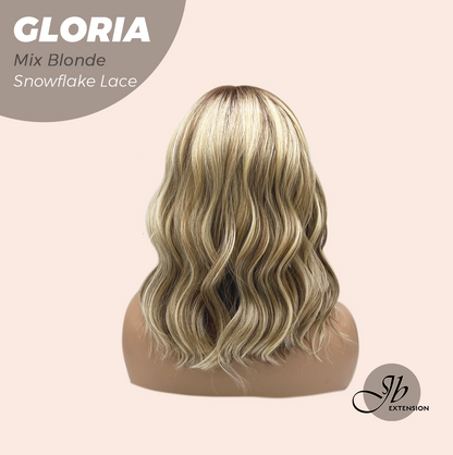 [PRE-ORDER] JBEXTENSION 14 Inches Curly Mix Blonde Wig with Bangs Pre-Cut T Part Snowflake Lace Frontlace Glueless Wig GLORIA MIX BLONDE Alexwigs