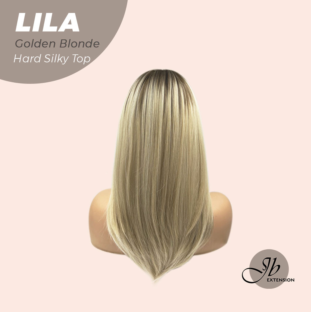 JBEXTENSION 20 Inches Scalpiana Blonde with Dark Root Wolf Cut 3.5X4 Hard Silky Top Natural Scalp Effect Wig With Bangs LILA GOLDEN BLONDE Alexwigs