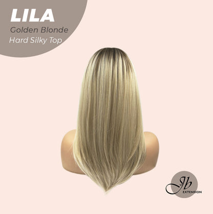JBEXTENSION 20 Inches Scalpiana Blonde with Dark Root Wolf Cut 3.5X4 Hard Silky Top Natural Scalp Effect Wig With Bangs LILA GOLDEN BLONDE Alexwigs