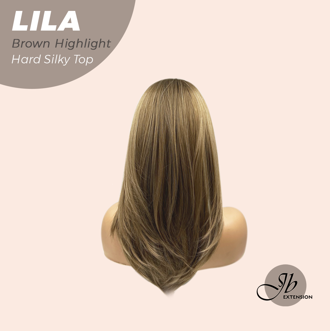JBEXTENSION 20 Inches Scalpiana Brown Highlight Wolf Cut 3.5X4 Hard Silky Top Natural Scalp Effect Wig With Bangs LILA BROWN HIGHLIGHT Alexwigs