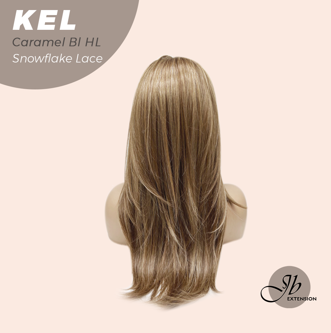 JBEXTENSION 22 Inches Caramel Blonde Highlight Pre-Cut Snowflake Lace Frontlace Glueless Wig KEL CARAMEL BLONDE HIGHLIGHT【PERMATEASE】【BENDY EAR TABS】 Alexwigs