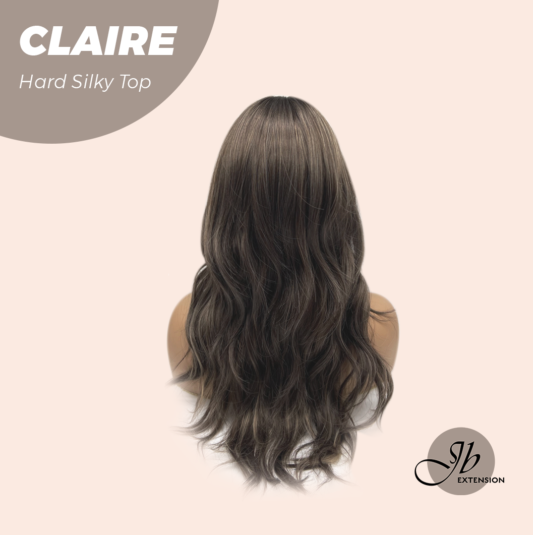 JBEXTENSION 22 Inches Scalpiana Brown With Highlight 3.5X4 Hard Silky Top Natural Scalp Effect Women Wig With Bangs CLAIRE SILKY TOP Alexwigs