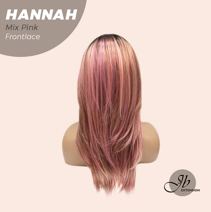 JBEXTENSION 20 Inches Mix Pink Pre-Cut Frontlace Glueless Wig with Bangs HANNAH MIX PINK Alexwigs