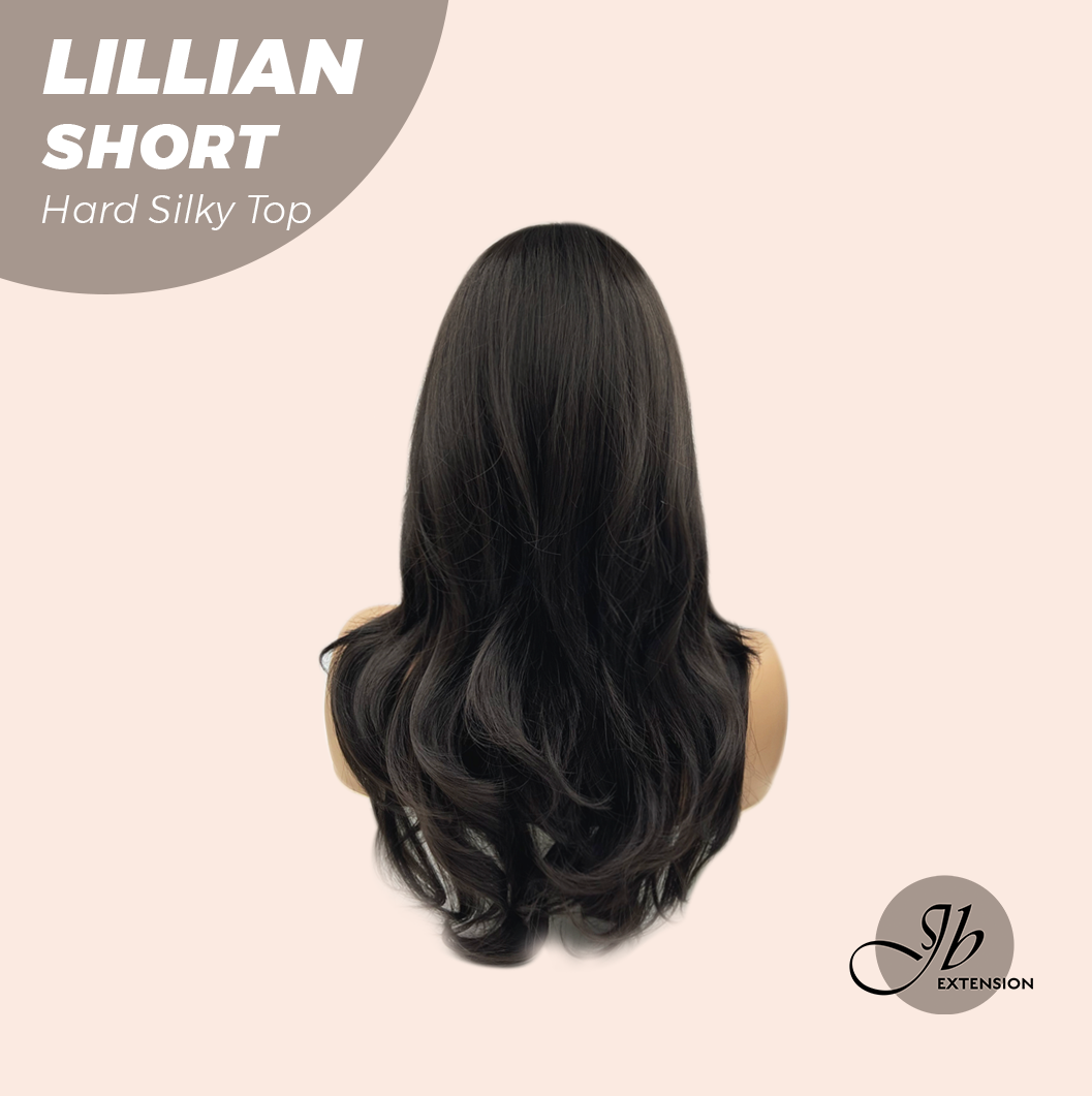JBEXTENSION 22 Inches Scalpiana Tea Black Darkest Brown Curly 3.5X4 Hard Silky Top Natural Scalp Effect Wig LILLIAN SILKY TOP SHORT Alexwigs