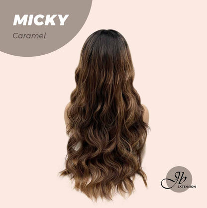 JBEXTENSION 26 Inches Caramel Body Wave With Dark Root Wig With Bangs MICKY CARAMEL Alexwigs