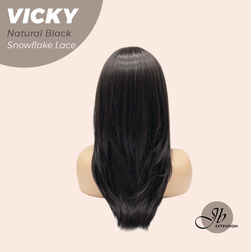 JBEXTENSION 20 Inches Natural Black Pre-Cut Snowflake Lace Frontlace Glueless Wig VICKY NATURAL BLACK【PERMATEASE】【BENDY EAR TABS】 Alexwigs