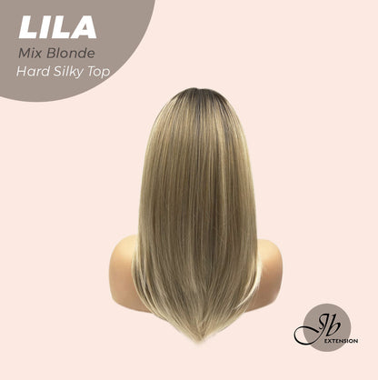 JBEXTENSION 20 Inches Scalpiana Blonde with Dark Root Wolf Cut 3.5X4 Hard Silky Top Natural Scalp Effect Wig With Bangs LILA MIX BLONDE Alexwigs