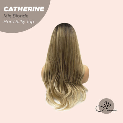 JBEXTENSION 25 Inches Scalpiana Mix Blonde 3.5X4 Hard Silky Top Natural Scalp Effect Wig With Bangs CATHERINE MIX BLONDE Alexwigs