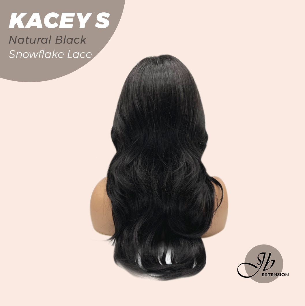 JBEXTENSION 20 Inches Natural Black Pre-Cut Snowflake Lace Frontlace Glueless Wig KACEY S NATURAL BLACK【PERMATEASE】【BENDY EAR TABS】- M/L Alexwigs